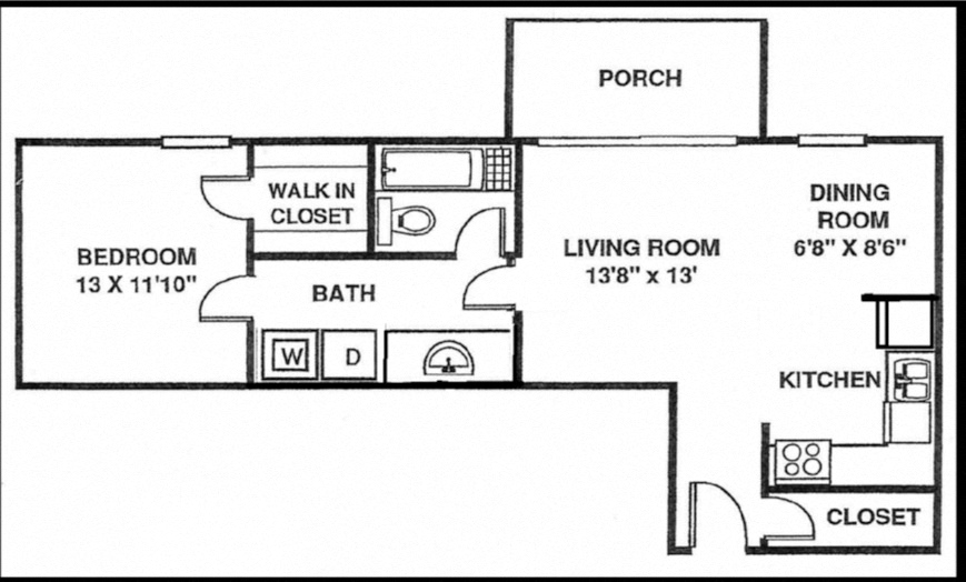 A1 Suite Floor Plan 645 Square Feet